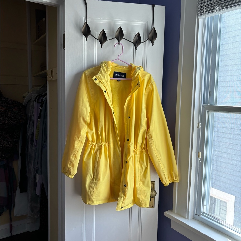 Lands' End Bright Yellow Hooded Plus Raincoat